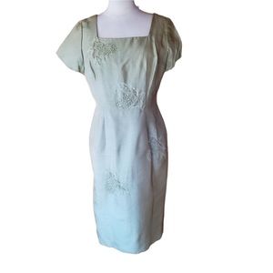 1950s Angies & Brownby?‎ Sage Beaded Silk Wiggle D